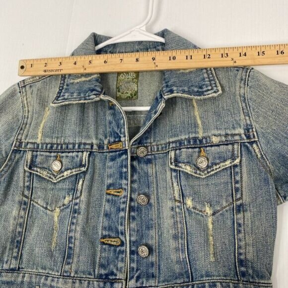 Teens  Distressed Denim Jean Jacket Size Medium see measurements - Picture 6 of 12